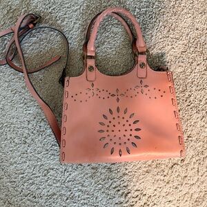 Patricia Nash Podesta Blush Pink Laser Cut Leather Satchel Top Handle Crossbody